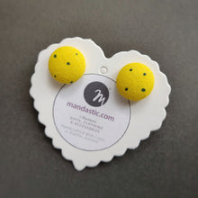 Black on Yellow, Polka-dots, Fabric Button, Stud Earrings, Small pair