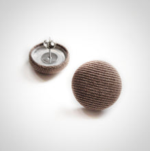 Brown, Fabric Button, Stud Earrings, Butterfly safety backs