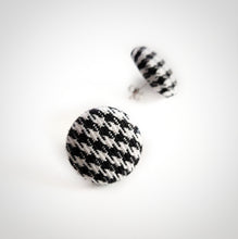 Black and White, Houndstooth, Dogstooth, Pied-de-poule, Fabric Button, Stud Earrings, Butterfly safety back