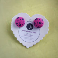 Black on Hot-pink, Polka-dots, Fabric Button, Stud Earrings, Small pair