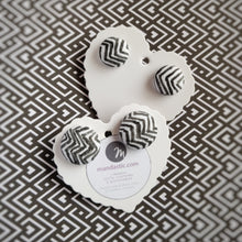 Black and White, Zig Zag, Fabric Button, Stud Earrings, 2 pairs