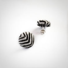 Black and White, Zig Zag, Fabric Button, Stud Earrings, Butterfly safety backs