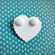 White, Vegan leather, Fabric Button, Stud Earrings, Small pair