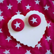 Stars, Fabric Button, Stud Earrings, Large pair, Hot-pink