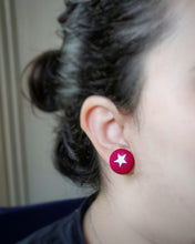 Stars, Fabric Button, Stud Earrings, Large pair, Hot-pink, Worn on ear