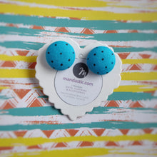 Black on Turquoise, Polka-dots, Fabric Button, Stud Earrings, Large pair