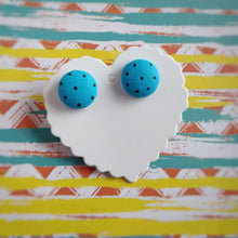 Black on Turquoise, Polka-dots, Fabric Button, Stud Earrings, Small pair