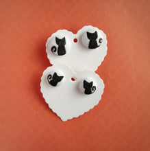 Black, Cats, Fabric Button, Stud Earrings, 2 pairs, White background colour