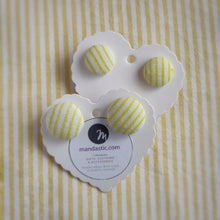 Yellow and White, Stripes, Fabric Button, Stud Earrings, 2 pairs
