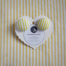 Yellow and White, Stripes, Fabric Button, Stud Earrings, Large pair