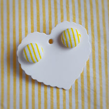 Yellow and White, Stripes, Fabric Button, Stud Earrings, Small pair