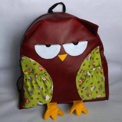 Grumpy owl, Dark Burgundy, Faux leather, Backpack