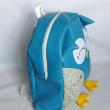 Happy owl, Petrol Blue, Faux leather, Backpack