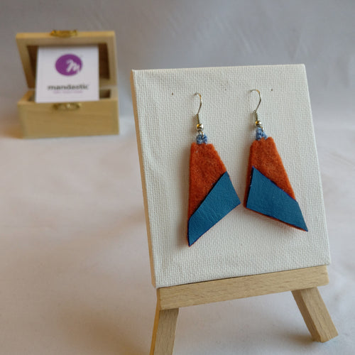 Ginger felt and blue green vinyl Geometric Dangle Earrings