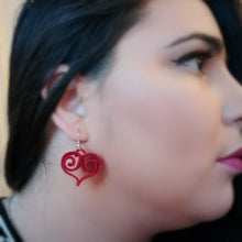 Red felt heart shaped dangle earring