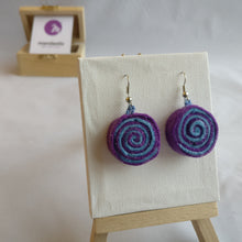 Purple and cyan felt Spiral Dangle Earrings