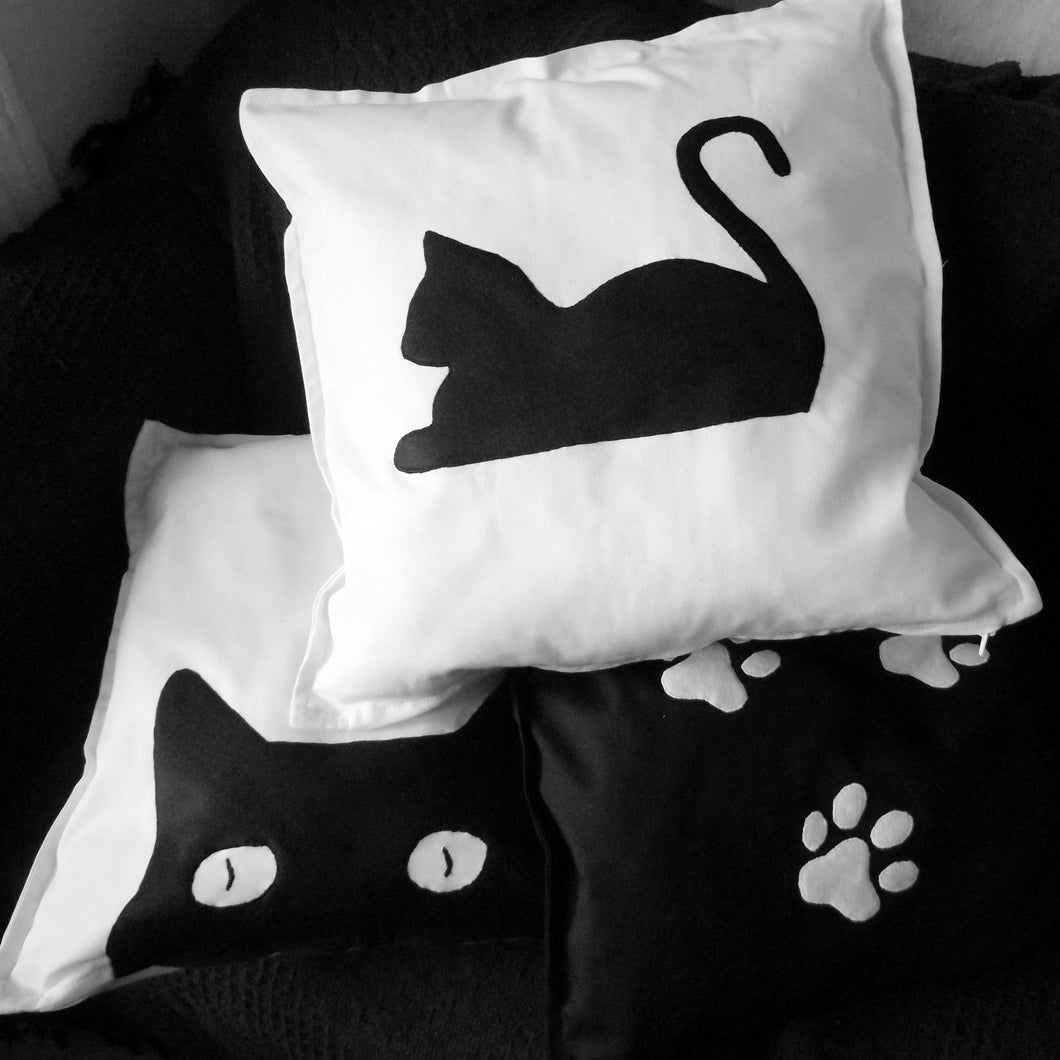 Black and white, Cat themed, Throw cushion Cover, Pillow cover (Combo)